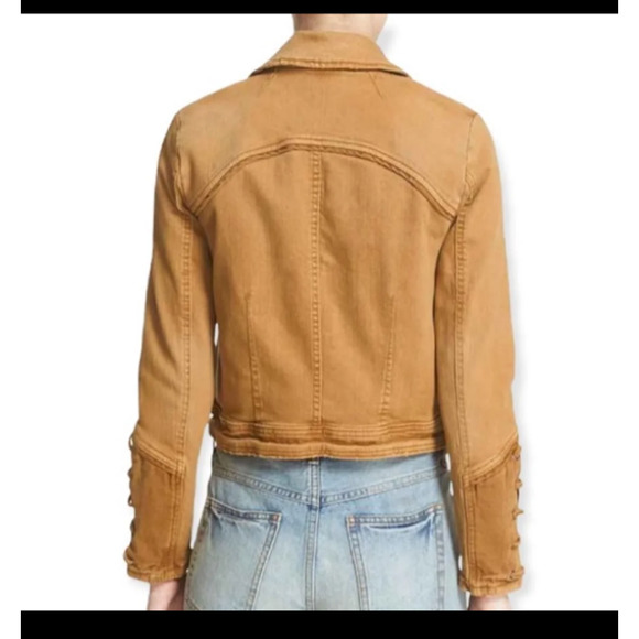 FREE PEOPLE Vintage Distressed Jacket Jean Jacket Lace Up Sleeves size M NWOT - Picture 13 of 13